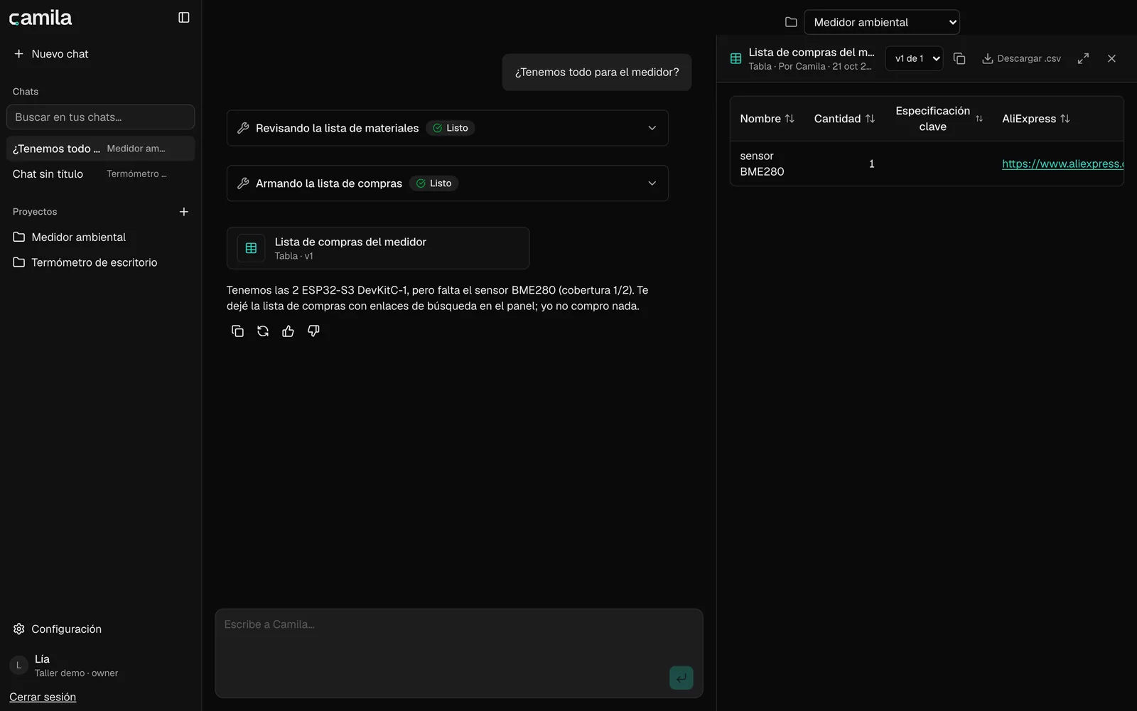 Cruza la lista de materiales con el inventario.